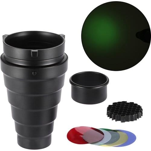 Conical Snoot Set with Honeycomb Grid 5 x Color Gel Filters for Bowens Mount Strobe Photography