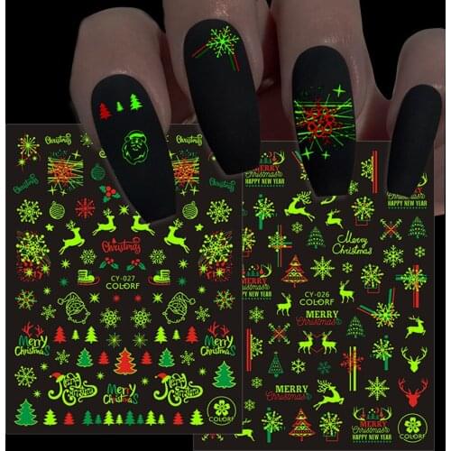 Nail Back Glue Stickers Night Light Christmas Snowflake Moose Christmas Tree Nail Decals Nail Aat Stickers Designer Nails