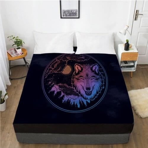 Customize Fitted Sheets Mattress Cover With Elastic Band 3D Bedsheet Linens 160x200 180x200 Bed Sheet Bedding Bohemia Wolf