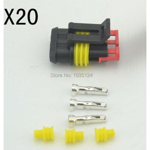 New Car Part 20 kit 3 Pin Way Sealed Waterproof Electrical Wire female Auto Connector Plug free shipping with registered
