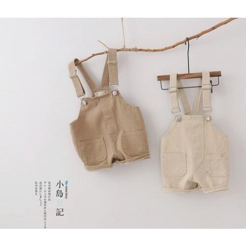 3504 New Kids Overalls Cotton Casual Pants Childrens Back Belt Trousers Boys And Girls' Pure Single-row Button Suspenders