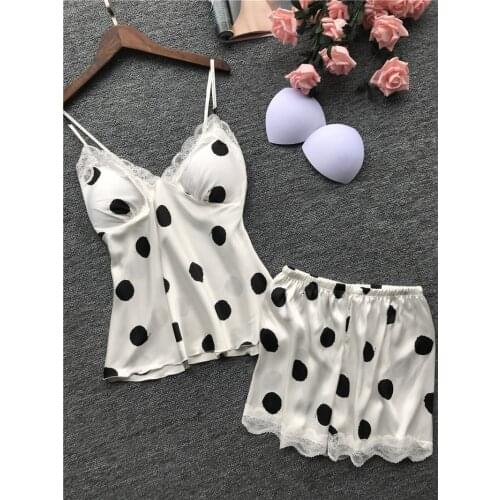 Sexy Bikini Cover Up Dress Women Sleepwear Satin Lace Dot Print Deep V Pajamas Set Femme Sleeveless Lingerie Nightgown Babydolls