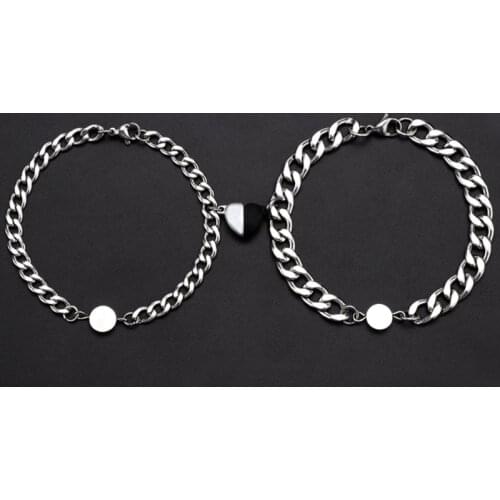 Simple Stainless Steel Heart-shaped Titanium Steel Love Magnet Attracts One Pair Male and Female Couples Bracelets