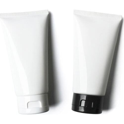 50pcs)120g Empty White Soft Tubes Squeeze Cosmetic Packaging Refillable Plastic Lotion , Cream Tube Flip Lids Bottle Container