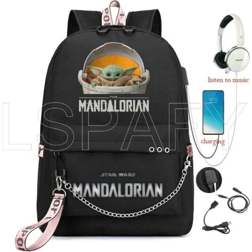 Babyyoda Backpack Mandalorian Children USB Charging Students School Bags Stars Wars Casual Travel Laptop Mochila infantil