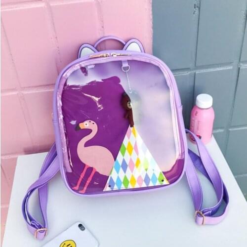 Women backpack Candy Color Transparent Bag Lovely Ita bag Cat Ear PU Leather Backpacks Women Bags for Schoolbags Teenage Girls