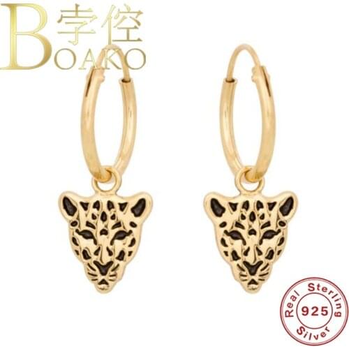 BOAKO 925 Sterling Silver Dangle Earring Leopard Earrings For Women Couple Piercing Fashionable Zircon Lurury Round Silver/Gold