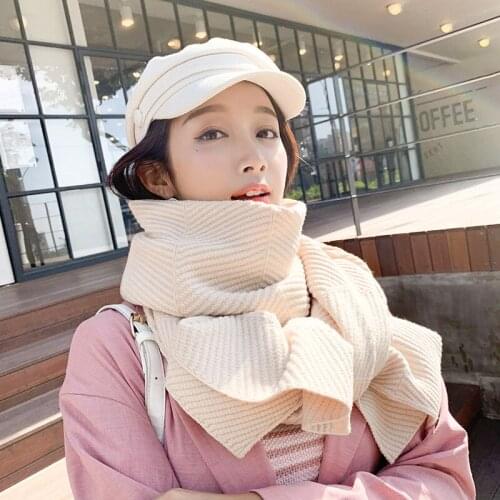 Scarf Womens Autumn And Winter Korean Shawl Pure Color Knitted Wool Thickened Warm Scarves Fashion Simple Poncho Luxury Brand