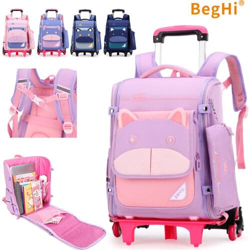School Bag Trolley 6 Wheel Kindergarten Preschool Primary School Kids Trolley Bag Staircase Boy Girl Backpack Wheeled ZR5126