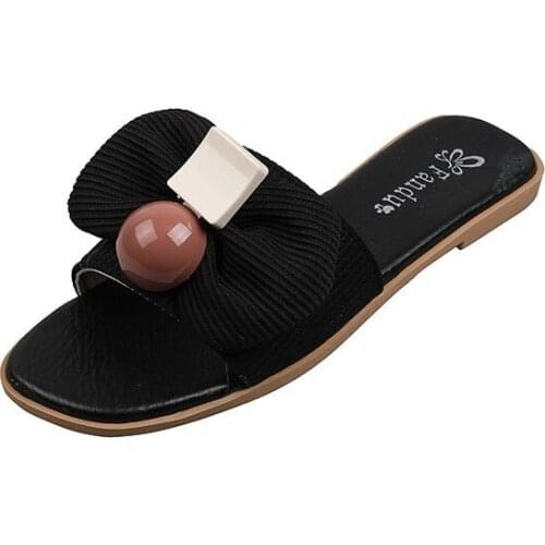 Bow Flat Slippers Women Beach Shoes Summer Indoor Outdoor Flip Flop Female Open Toe Slides Bow Slippers