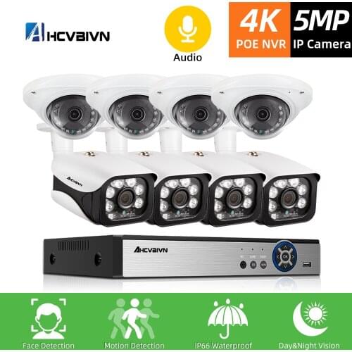4K H.265 8CH POE NVR 5MP CCTV Security System Audio Sound 5mp IP66 Waterproof Outdoor IP Camera Plug&paly Video Surveillance Set