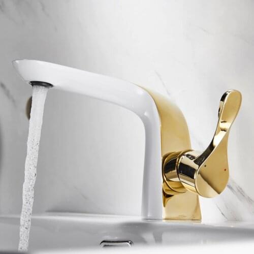 Basin Faucet+Free Pipe , Bathroom Faucet Hot & Cold Water Basin Mixer Tap White Gold Finish Brass Toilet Sink Water Crane Chrome