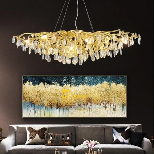 Modern Luxury Crystal Chandeliers Long/Round Hanging Lamp for Dining Living Room Hotel Hall Art Gold Light Fixture Home Decor