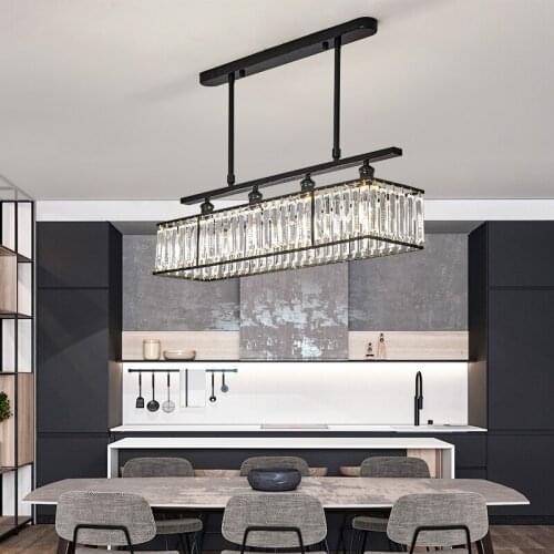 Modern Minimalist Restaurant Lamp Rectangular Dining Room Bar Crystal Pendant Light Creative American Luxury Black Crystal Light