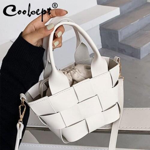 Coolcept Casual Women Bags Designer Brand Chic Weave Female Handbags Luxury Pu Leather Crossbody Messenger Bag Fashion Purse