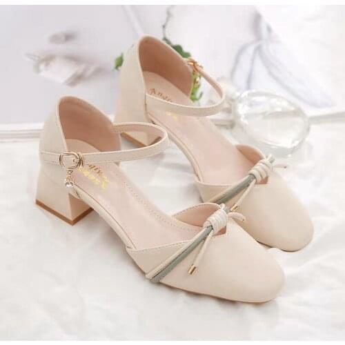 Shoes Women 2021 New Summer Fairy Style Single Shoes Square Toe with Toe Sandals Female Thick Heel Mid-heel Womens Shoes