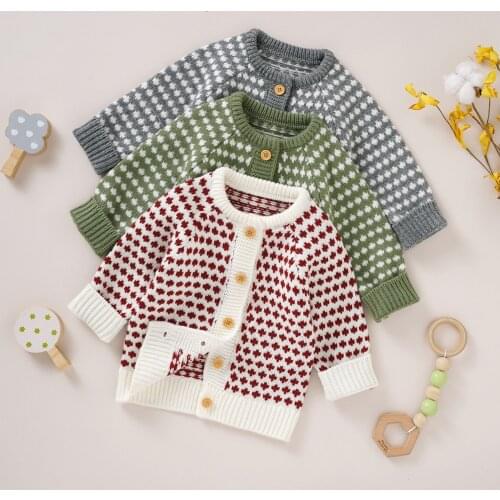 Spring Autumn Toddlers Knitted Sweater Cardigan Baby Boys Girls Dot Round Collar Long Sleeve Single-breasted Outwear Casual Tops