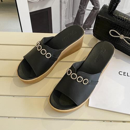 Hot Sale Women shoes Summer Fashion PU leather Leisure shoes women platform wedges Fish Mouth Sandal Thick Bottom Slippers