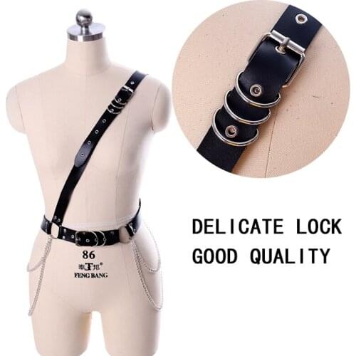 Punk Rock Women Body Harness Bra Gothic Leather Adjustable Waistband Belt Bondage Exotic Lingerie Sets Clothes Pole Dance Rave