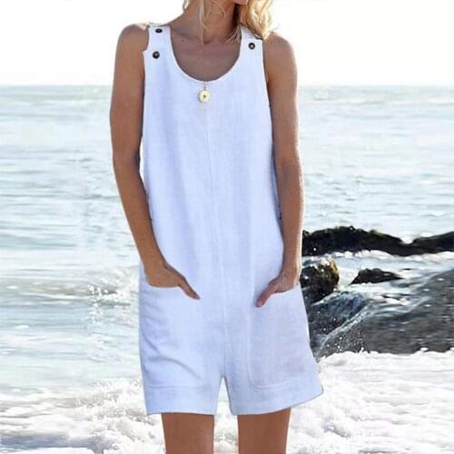 Womens Summer Playsuit Romper Solid Color Short Jumpsuit Backless Loose High Waist Sleeveless Camisole Jumpsuits Ladies