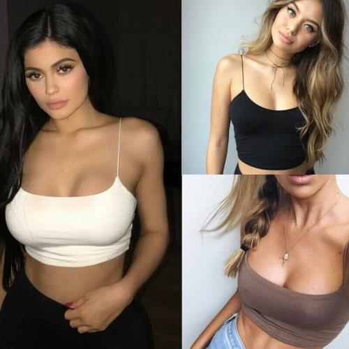 Women Solid Strap Vest Crop Bustier Bottoming Sexy Bodycon Short Camis Short Crop Tops