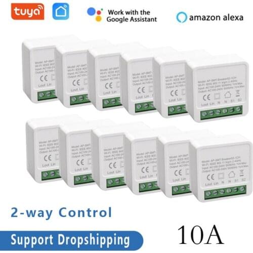 1-30Pcs 10A MINI Wifi Smart Switch Support 2 Way Control Timer Wireless DIY Switch Concealed Work with Tuya Alexa Google Home