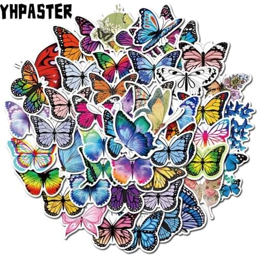 10/30/50Pcs Cartonn Butterfly Stickers For Laptop Skateboard Luggage Refrigerator Notebook Helmet Toy Sticker Guitar Phone