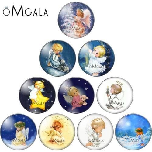 Lovely Angel Baby Art Painting Patterns 10pcs 12mm/18mm/20mm/25mm Round photo glass cabochon demo flat back Making findings