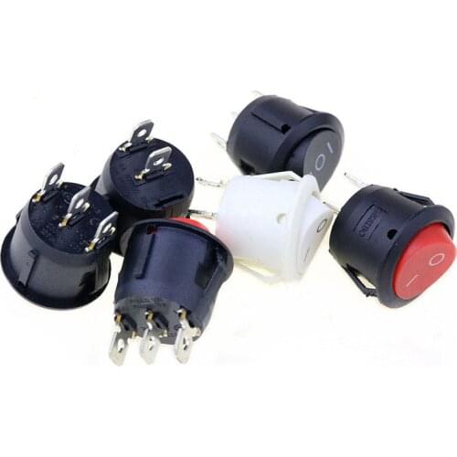 100pc 22mm Red Black White ON/OFF Round Rocker Toggle Switch 6A/250VAC 10A 125VAC Power switch cap with Plastic Push Button