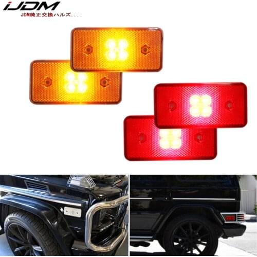 4) Clear Lens Front & Red Lens Rear LED Side Marker Lights SET For 2002-2014 Mercedes W463 G-Class G500 G550 G55 G63 AMG