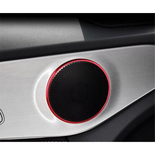 4pcs Red Car Door Loud Speaker Audio Sound Ring Cover Trim Sticker For Mercedes Benz C Class W205 C180 C200 C250 C300 C400 C63