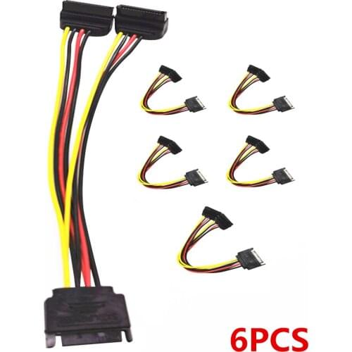 6Pcs SATA Power 15-pin Y-Splitter Cable Adapter Male to Female Computer SATA 15-pin Cord Accessory for HDD Hard Drive