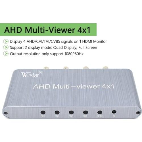 Wiistar AHD Quad Multi-viewer 4×1 Adapter Switcher 4 AHD/CVI/TVI/CVBS in 1 HDMI out Support 1080P@60Hz for Vehicle Monitoring