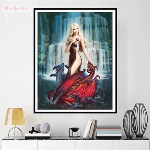 5D Diy Full Drill Diamond Painting Beautiful Girl Diamond Embroidery Dragon Cross Stitch Rhinestone Mosaic Home Decor