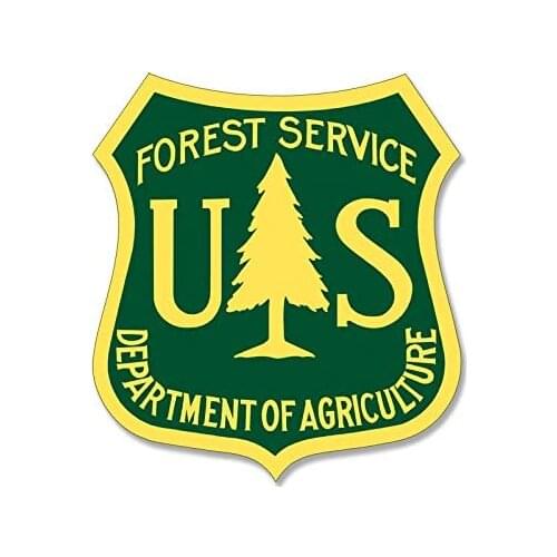 American Vinyl Green & Yellow US Forestry Shield Shaped Sticker (Logo Forest Service)
