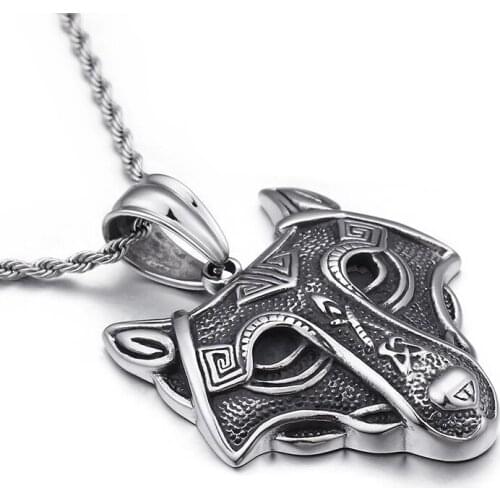 Anime Jewelry Norwegian Viking Mythology Titanium Steel Pendant Vintage Mens Wolf Head Pendant