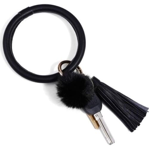 PU Leather Hairball Bracelet Keyring Pendant