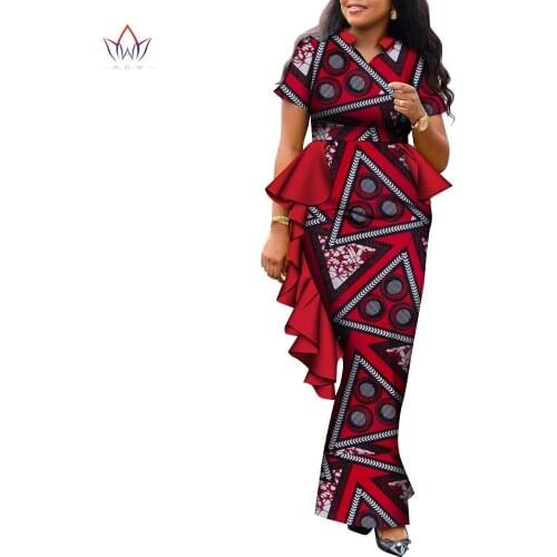 BRW African Dresses For Women Dashiki Nigeria Traditional Wedding Dress Bazin Riche Africa Wax Dress Short Sleeve WY967