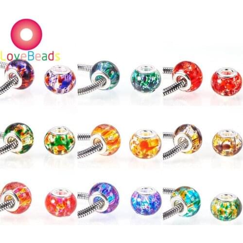 10Pcs 16x10mm Large Hole Color Glass Beads Crystal Fit Pandora Slide Snake Chain Bracelet Chain Spacer Charm for Jewelry Making