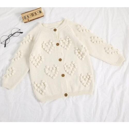 Korean Style Kids Cardigan Sweaters Solid Color Handmade Wool Ball Autumn Winter Baby Girls Knitting Cardigan Coat