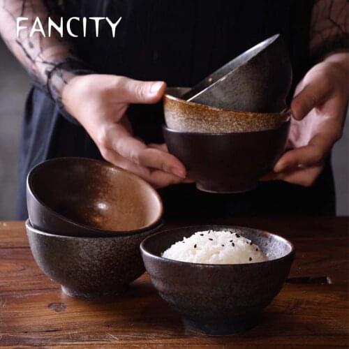 FANCITY Retro Japanese eating bowl rice bowl household adult personality creative salad dessert bowl small soup bowl ceramic tab