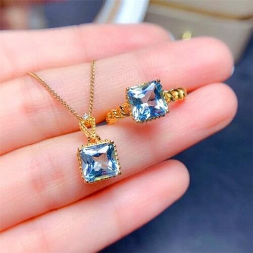 Fashion Bridal Jewelry Sets Gold Color Crystal Elegant Jewelry Set Adjustable Open Square Rings & Necklace Sets For Women