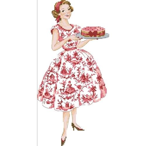 Beauty make cake cross stitch package woman pink dress 18ct 14ct 11ct cloth cotton thread embroidery DIY handmade needlework