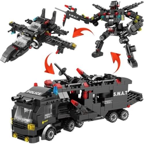 Boy Toy Military Assembled Building Blocks 418 pcs SWAT Police Building Blocks Military Fighter Military Robot 27 Modelling