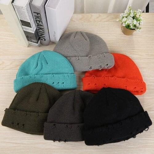 Fashion Hole Solid Color Hip Hop Beanie Unisex Personality Keep Warm Autumn Winter Men Korean Version Knitted Hat Ski Cap