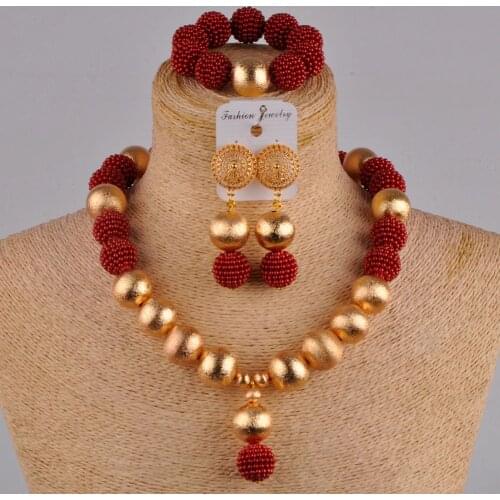 Fashionable Wine African Wedding Beads Cosume African Jewelry Set for Women FZZ38-04