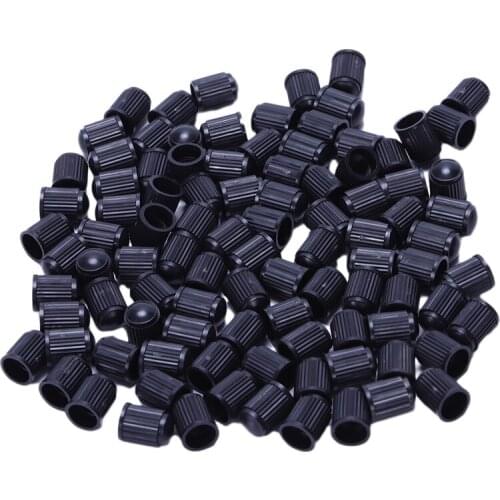 Set of 100 - Black Plastic Replacement Valve Caps. Cars, Trucks, Motorcycles, ATV. Schrader Tire Caps