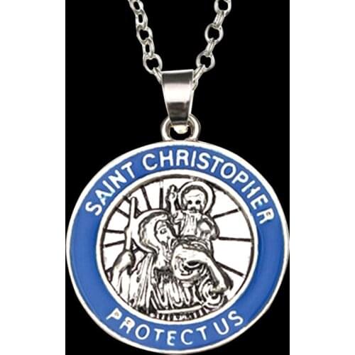 New Design Saint Christopher Pendant Jewelry Wholesale High Quality Blue Enamel Necklace Vintage Chain Necklace For Men