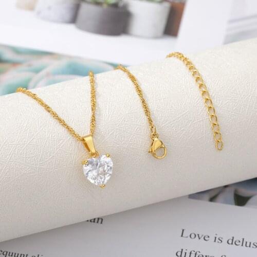 Luxury Zircon Heart-Shape Pendent Necklace for Women Girls Crystal Pendant Choker Wedding Bridal Fashion Jewelry Christmas Gift