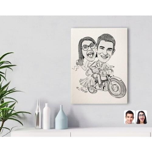 Personalized Special Charcoal Bride Groom Caricature Of Canvas Tablo-1